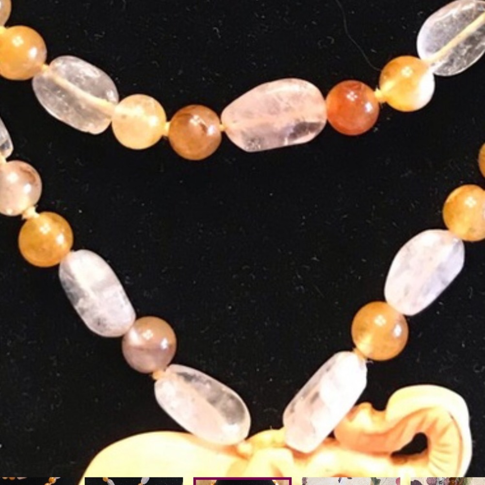 MALA BEAD NECKLACE~ RED ORANGE AGATE,CARNELIAN,BERYL AND QUARTZ - Picture 2 of 11